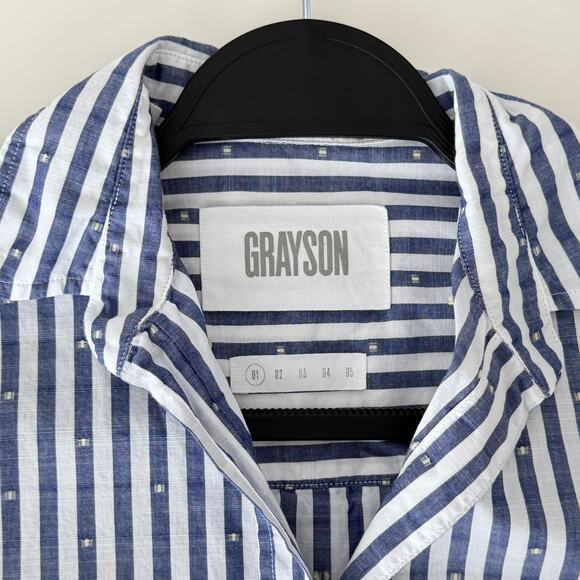 Grayson Frank & Eileen Shirt XS Blue Stripe The Hero Button Up Cotton Career - Picture 10 of 12